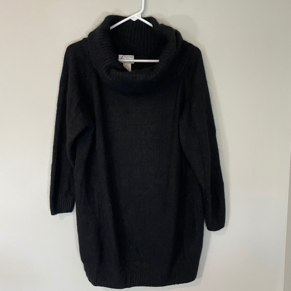VTG Extra Energy Black Silk Angora Cowl Neck Tunic Long Sweater Soft One Size